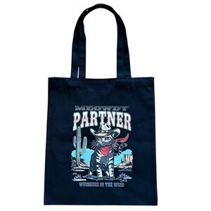 Gray Cat Cowboy Hat Red Bandana MEOWDY Partner Whiskers in Wind Canvas Tote Bag